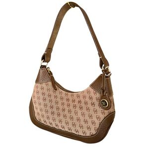 NEW Dooney & Bourke Signature Shoulder Bag Canvas Brown Leather Hobo Bag Women’s